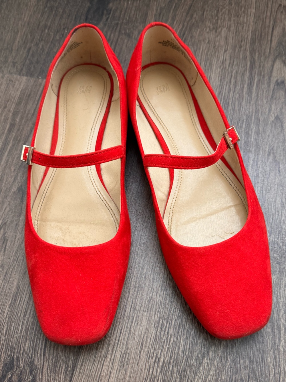 H&M Red Mary Jane Suede-Look Flats